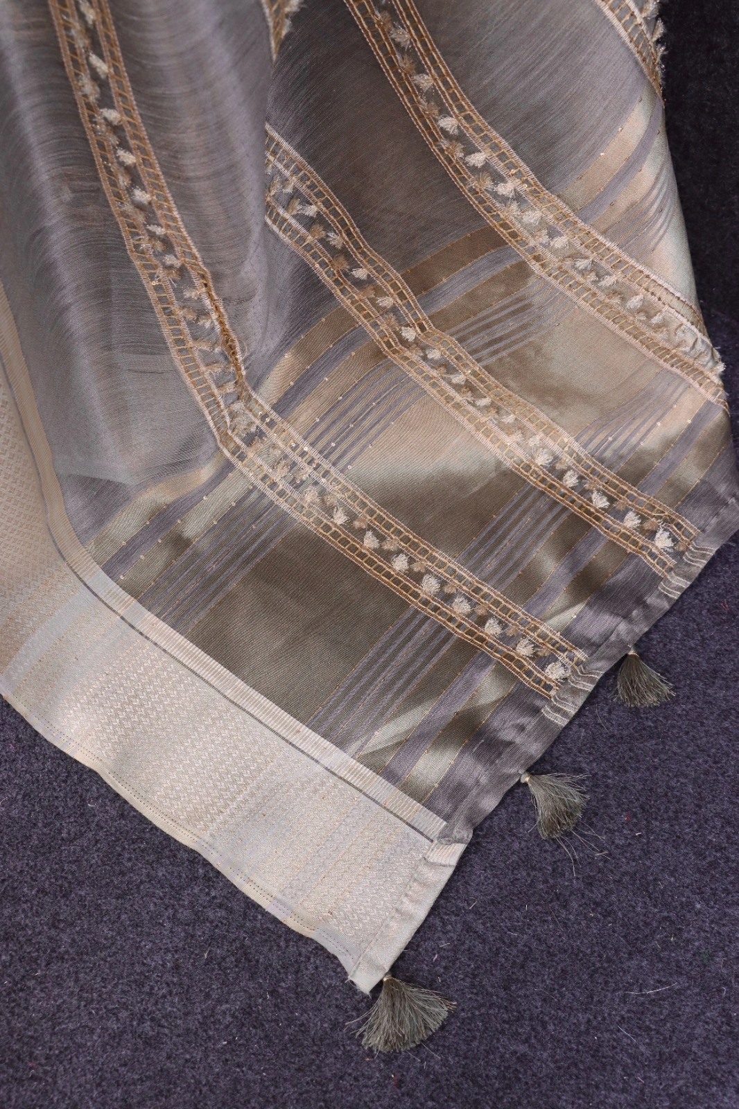 Golden-Zari Pure Tussar Silk Saree with Matching Blouse-Brown-2