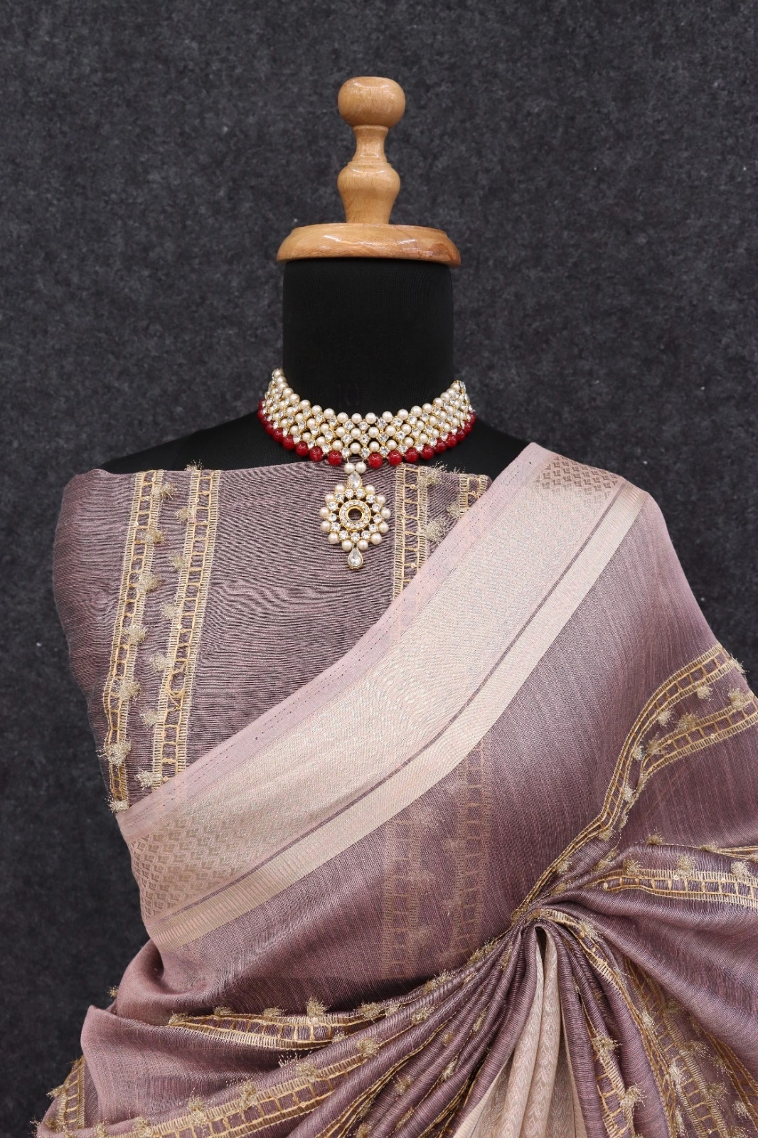 Golden-Zari Pure Tussar Silk Saree with Matching Blouse-Lavender-1