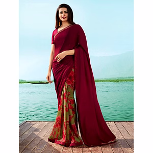 5.50 Meter Heavy Georgette Silk Half & Half Saree with 0.80 Meter Blouse Piece