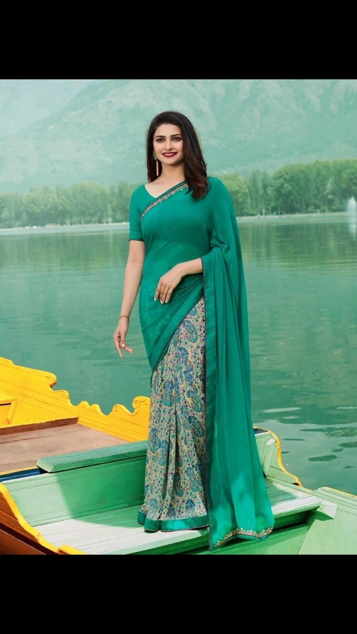 5.50 Meter Heavy Georgette Silk Half &amp; Half Saree with 0.80 Meter Blouse Piece-NFA-07-Rama