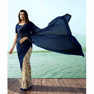 5.50 Meter Heavy Georgette Silk Half & Half Saree with 0.80 Meter Blouse Piece