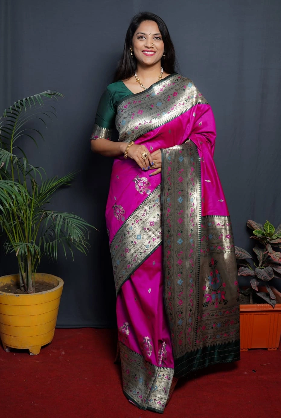 Paithani Silk Saree: Luxurious Pure Silk with Gold Jari Embellishments-PTN-06-Rani