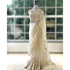 Off-white Silk Saree with Thread & Zari Borders