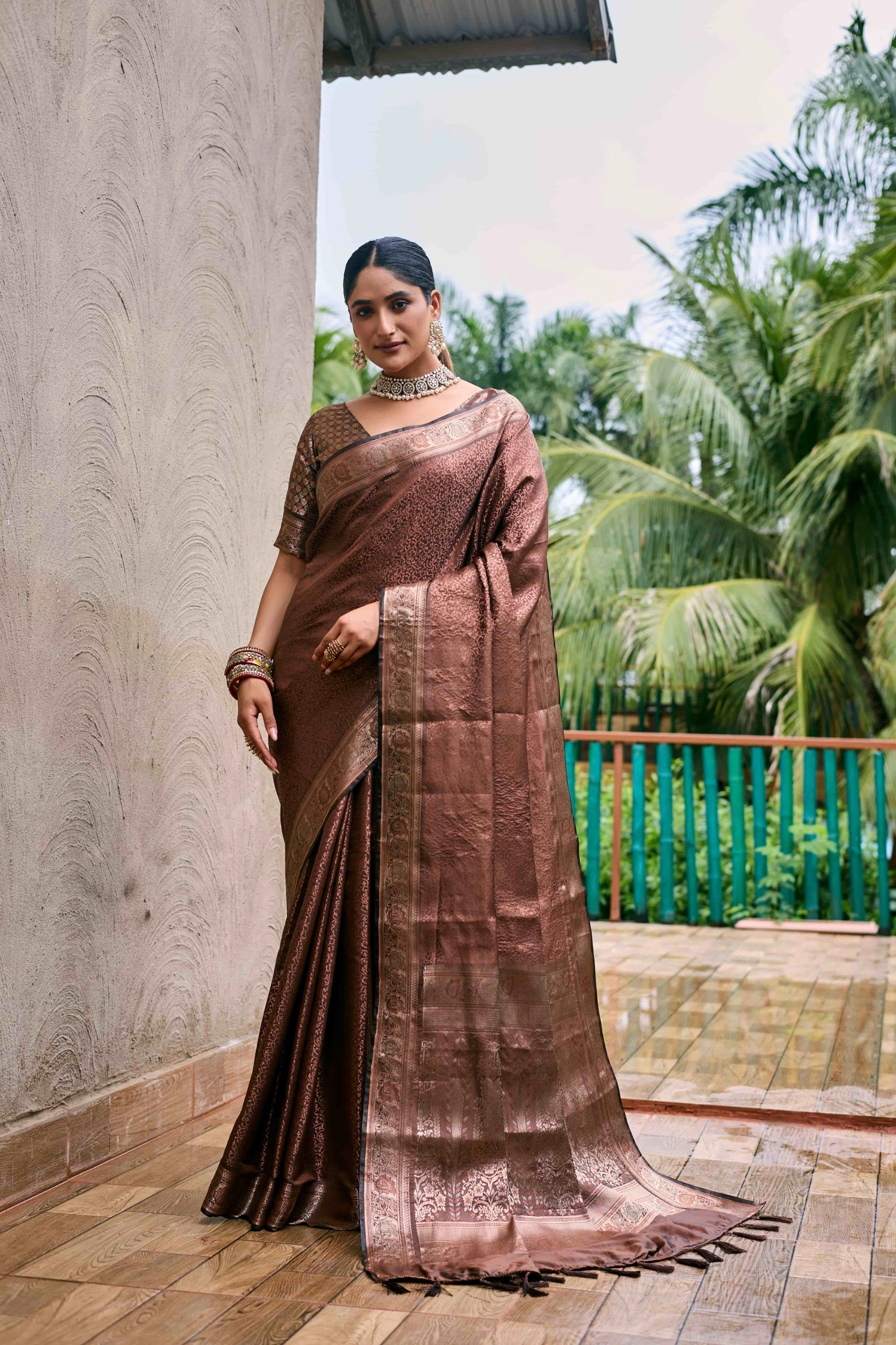 Soft Kubera Dharmavaram Pattu Kanjivaram Saree: Opulent Zari Weaving, Exquisite Design-RVV-06-Brown