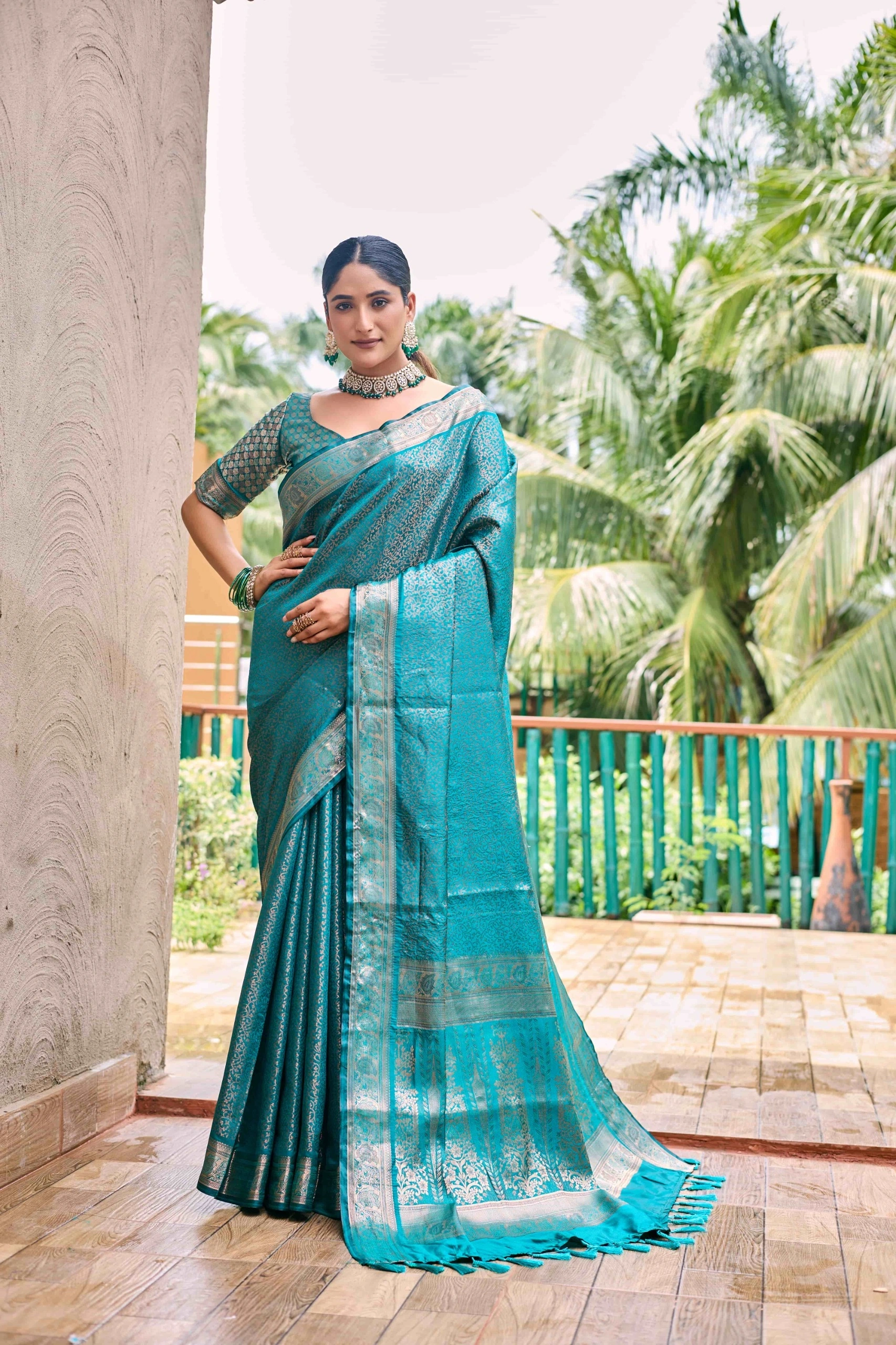 Soft Kubera Dharmavaram Pattu Kanjivaram Saree: Opulent Zari Weaving, Exquisite Design-RVV-06-SkyBlue