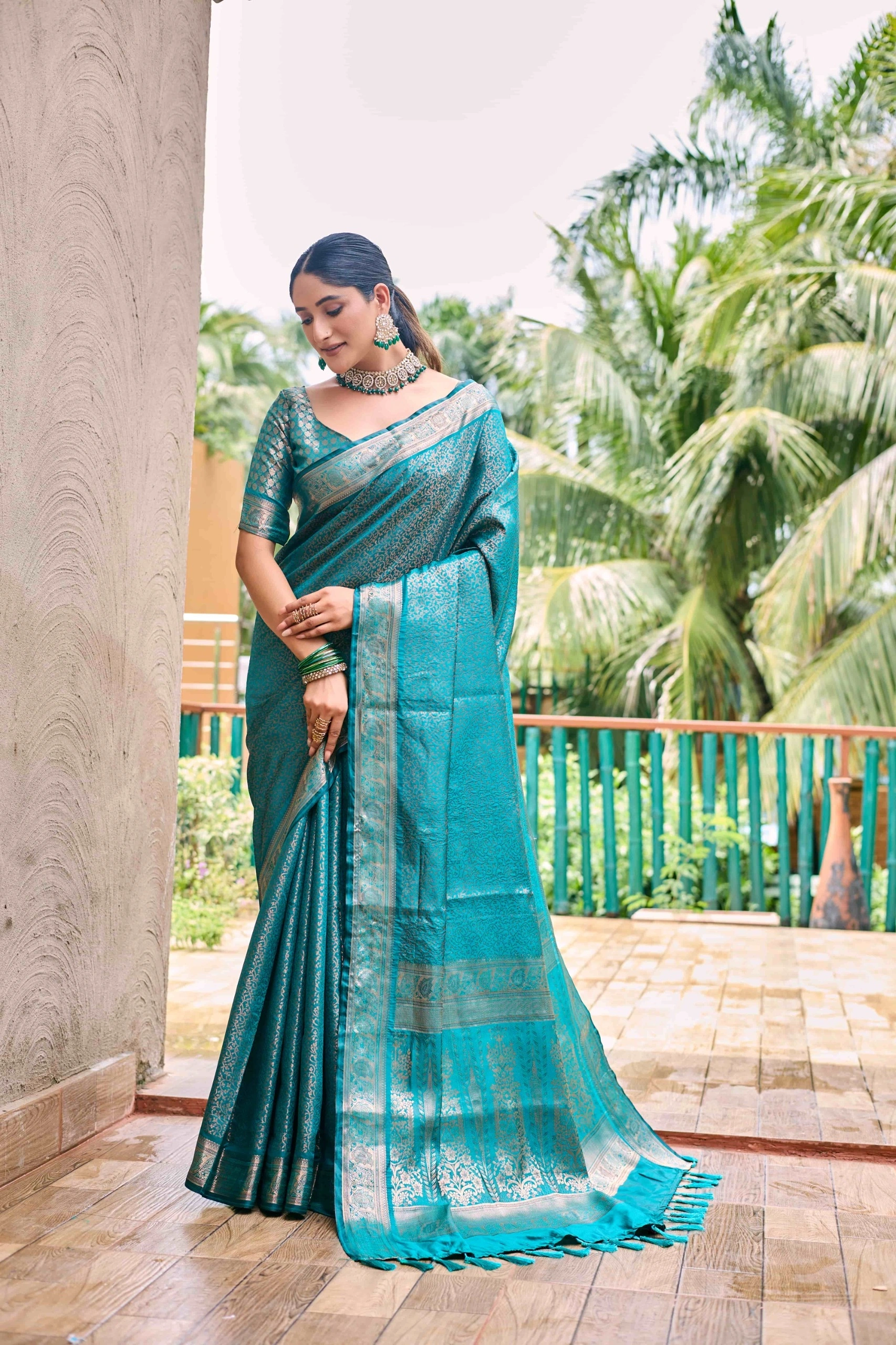 Soft Kubera Dharmavaram Pattu Kanjivaram Saree: Opulent Zari Weaving, Exquisite Design-Sky Blue-1