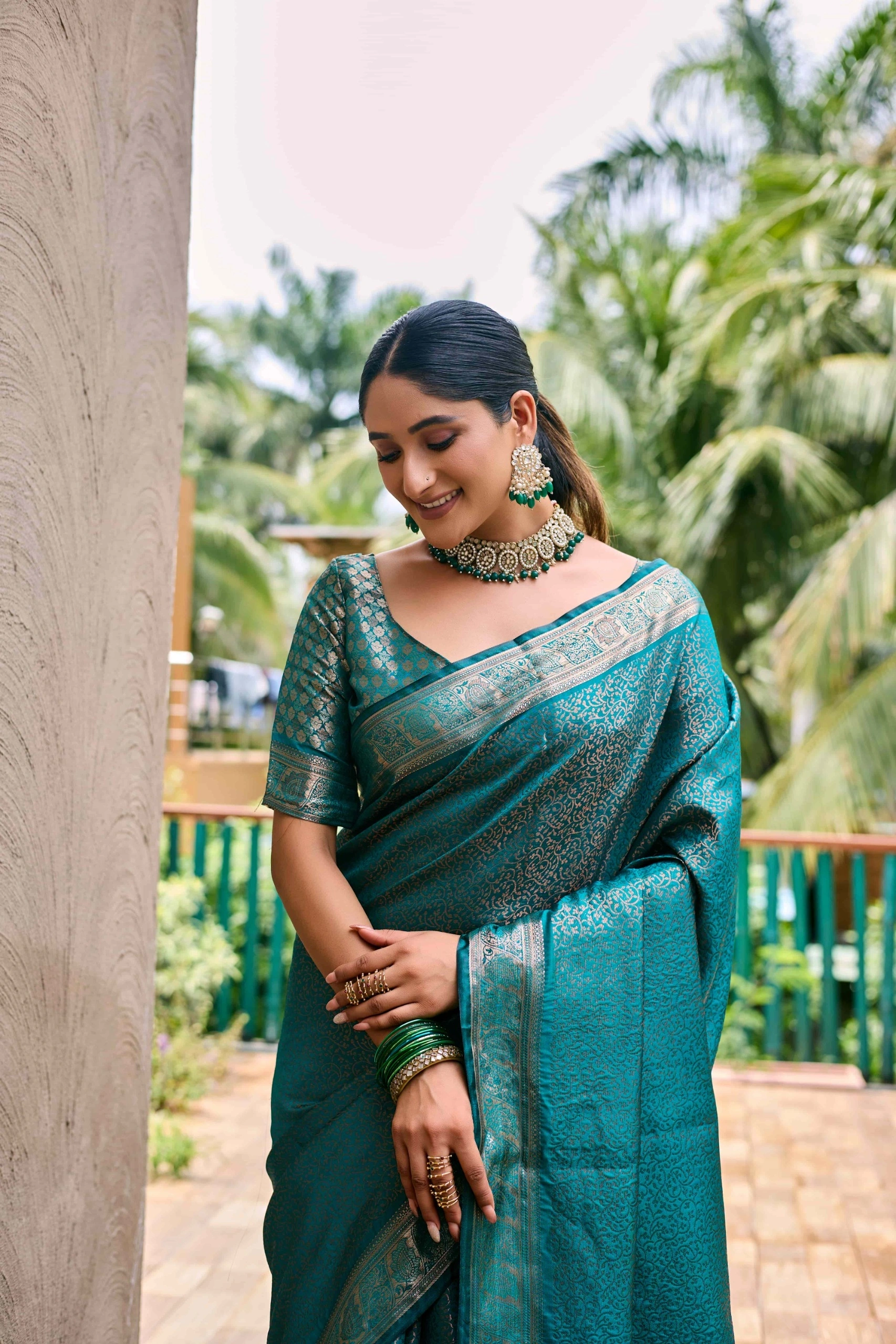 Soft Kubera Dharmavaram Pattu Kanjivaram Saree: Opulent Zari Weaving, Exquisite Design-Sky Blue-2