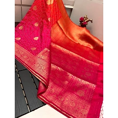 Silky Sheer Royal Bandhej Saree with Hand-dyed Design and Classic Pallu