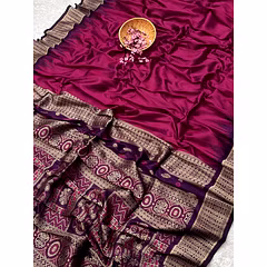 Exclusive Tussur Silk Saree: Temple Border, Contrast Pallu & Tassels
