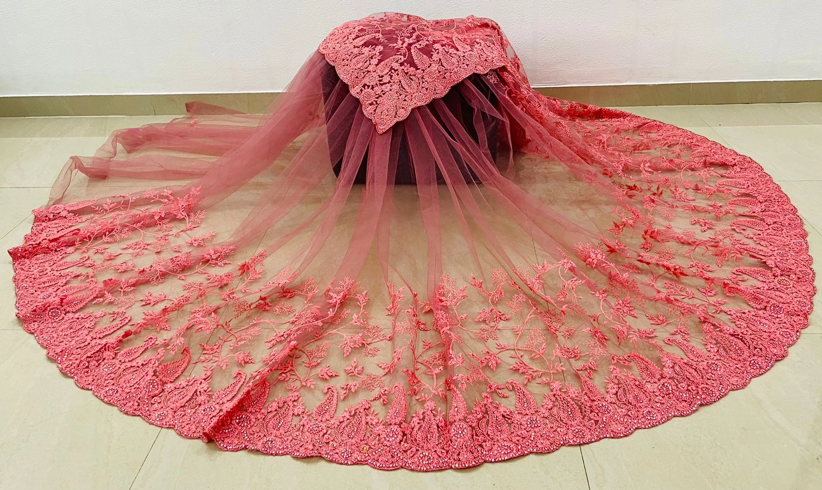 Embroidered Butterfly Net Saree with Diamond Work-Peach-1