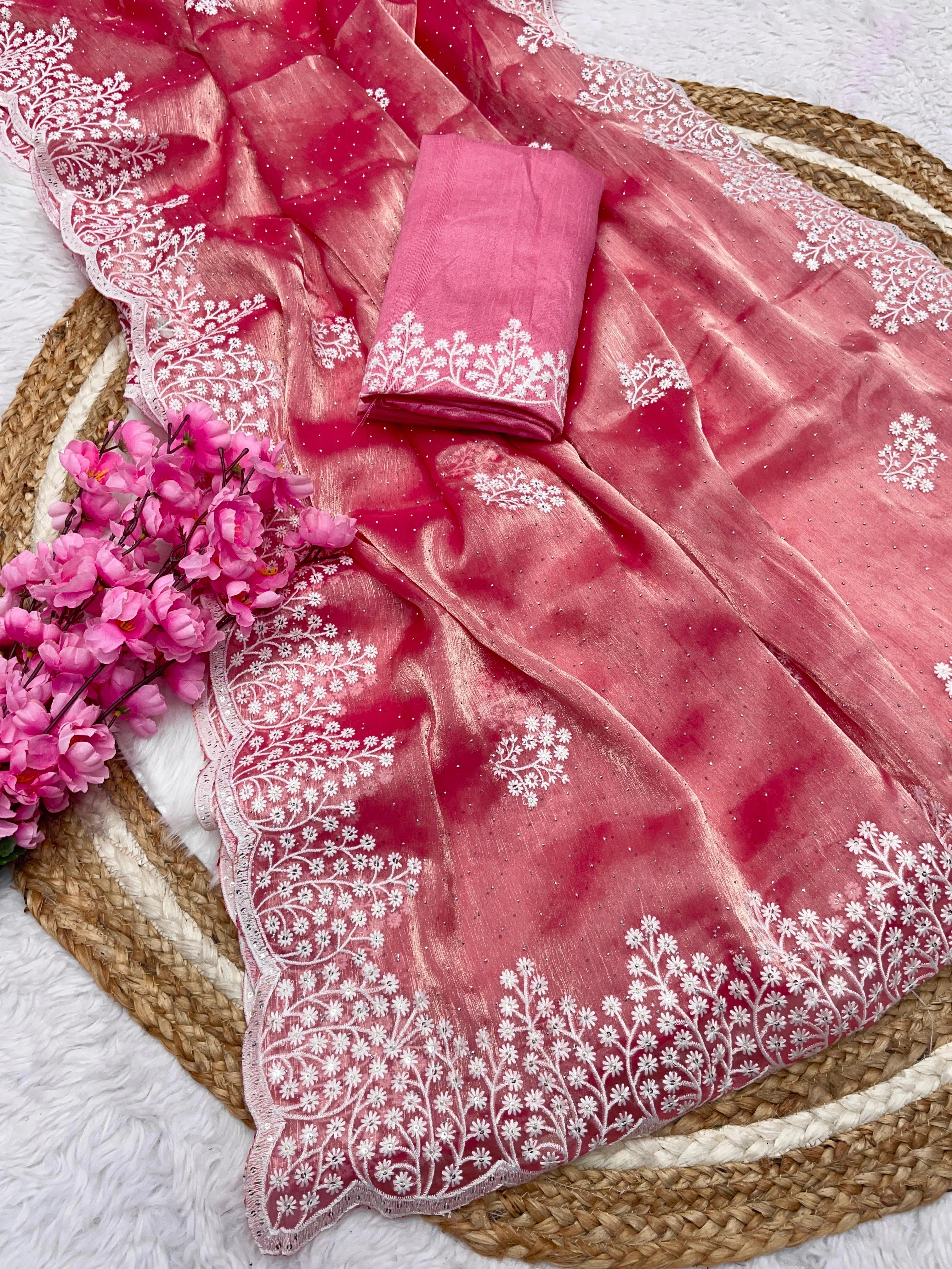 Zimmy Choo Saree: Elegant Silk with Stunning Diamond Embroidery-RMP-413-Rani