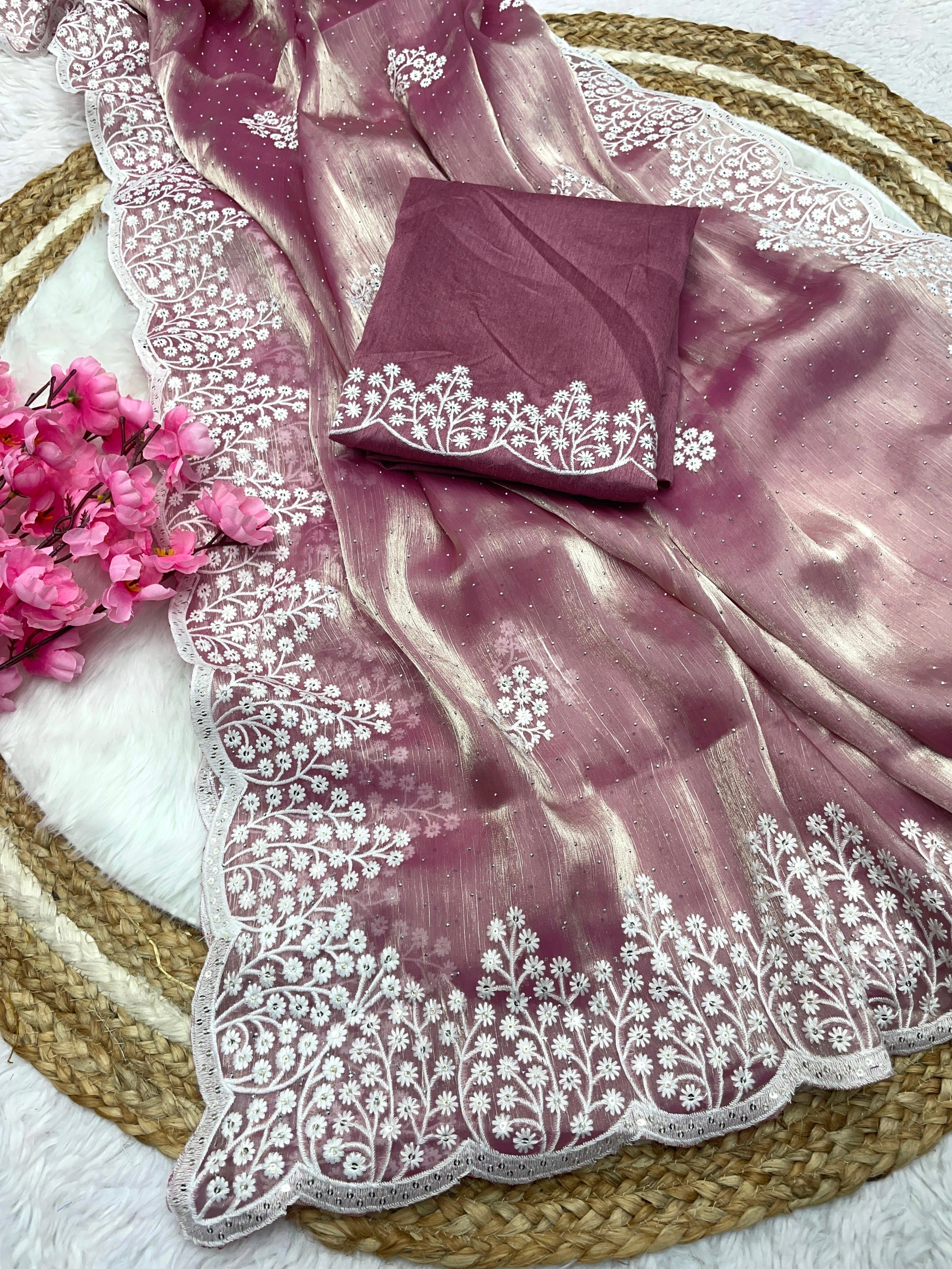 Zimmy Choo Saree: Elegant Silk with Stunning Diamond Embroidery-RMP-413-Wine