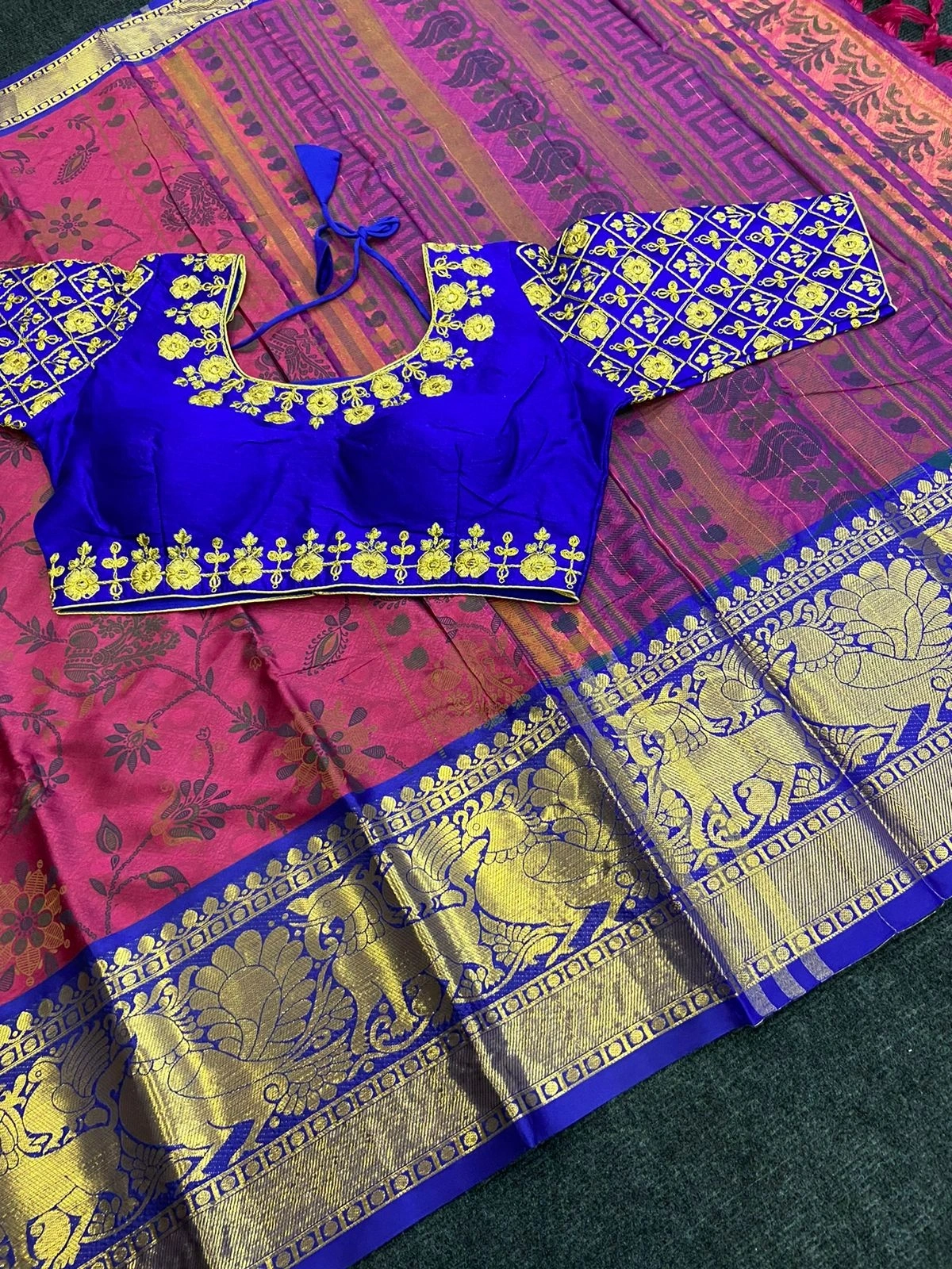 Heavy Cotton Silk Saree with Ready-made Maggam Blouse-NFA-05-Rani