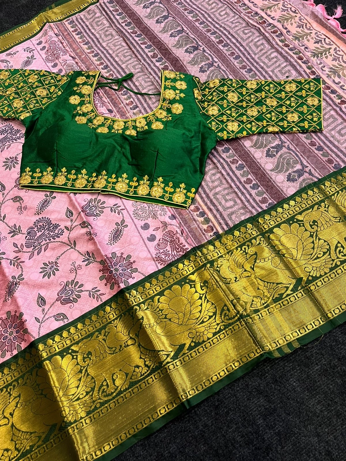 Heavy Cotton Silk Saree with Ready-made Maggam Blouse-NFA-05-BabyPink