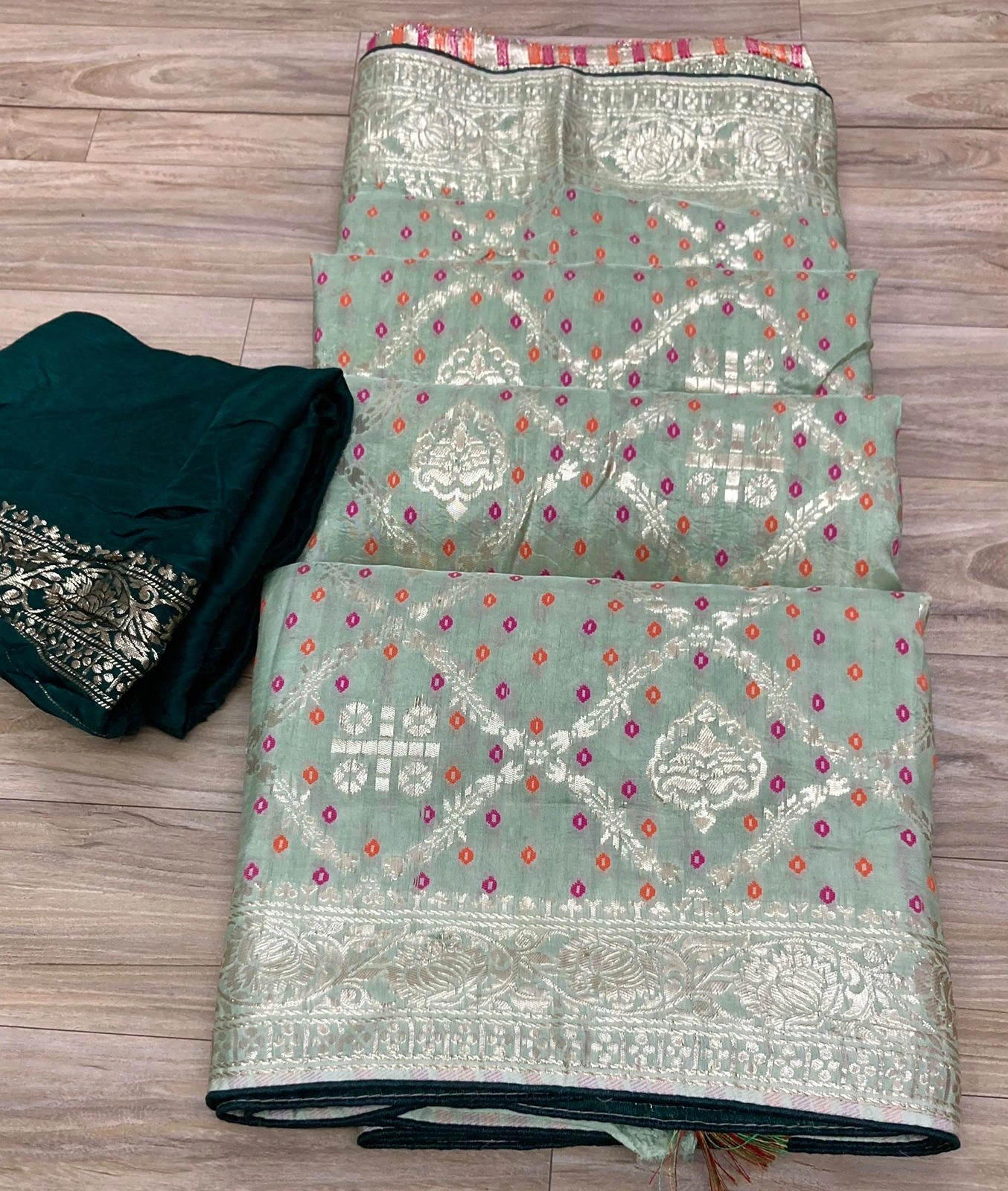 Pure Rassian Silk Jari Fabric Saree with Jaipur Hand Dyeing - Exquisite Elegance-NSD-35-Pista