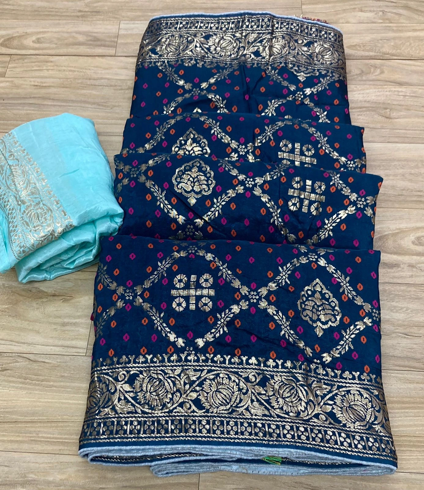 Pure Rassian Silk Jari Fabric Saree with Jaipur Hand Dyeing - Exquisite Elegance-NSD-35-NavyBlue