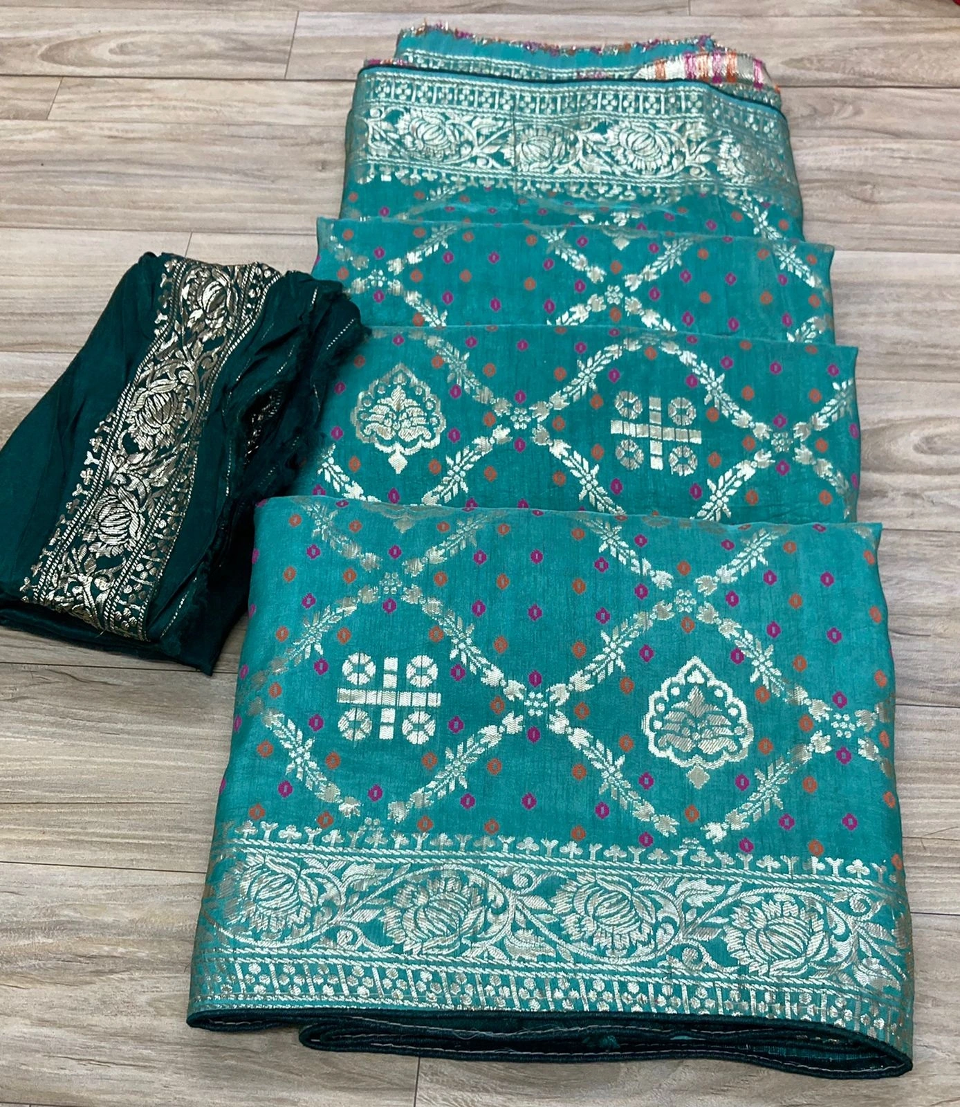 Pure Rassian Silk Jari Fabric Saree with Jaipur Hand Dyeing - Exquisite Elegance-NSD-35-SkyBlue