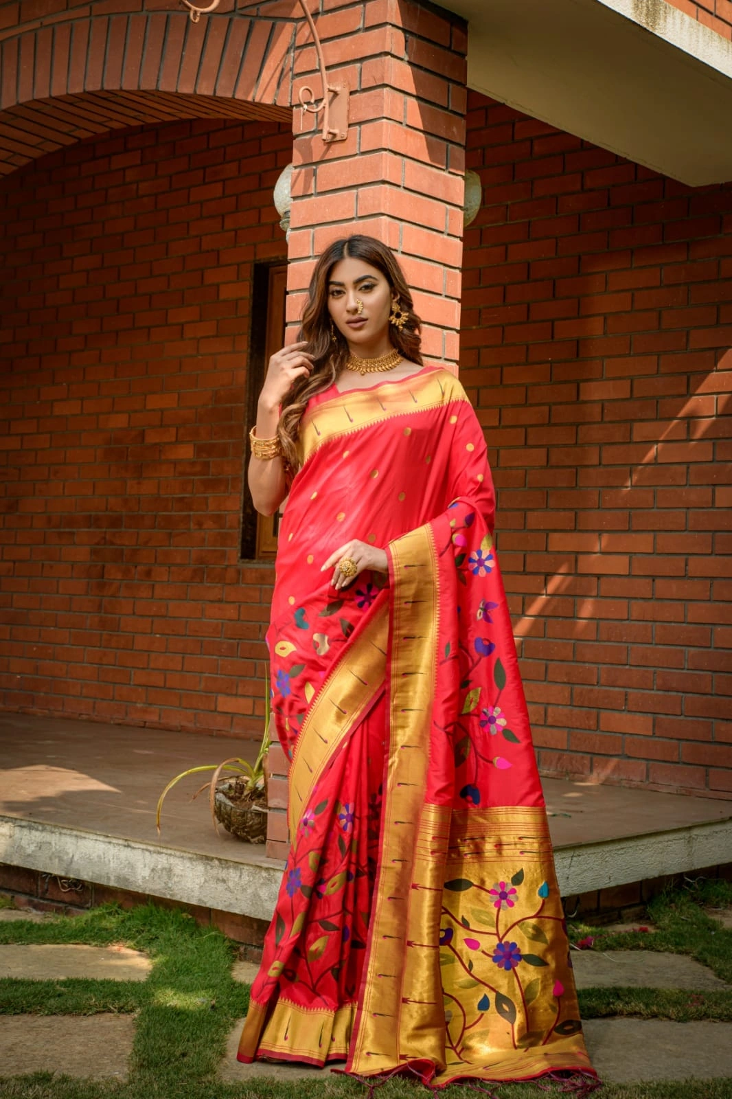 Paithani Pure Silk Handloom Saree with Gold Jari - Luxurious Elegance!-PTN-04-Red