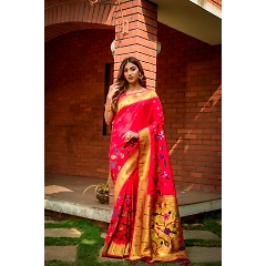 Paithani Pure Silk Handloom Saree with Gold Jari - Luxurious Elegance!