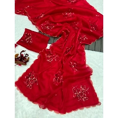 Sequins Embroidered Saree with Cutwork Border & Jimi Choo Blouse