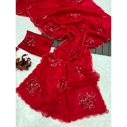 Sequins Embroidered Saree with Cutwork Border &amp; Jimi Choo Blouse