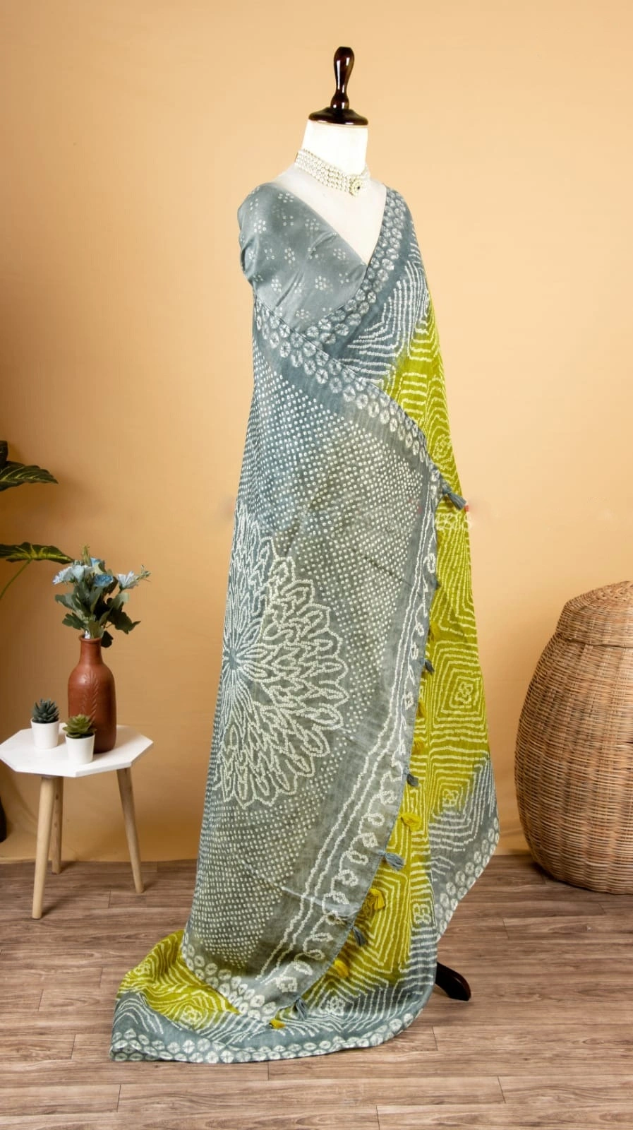 Printed Linen Cotton Saree: Elegant, Flowing, and Perfect for Any Occasion-Pista-1