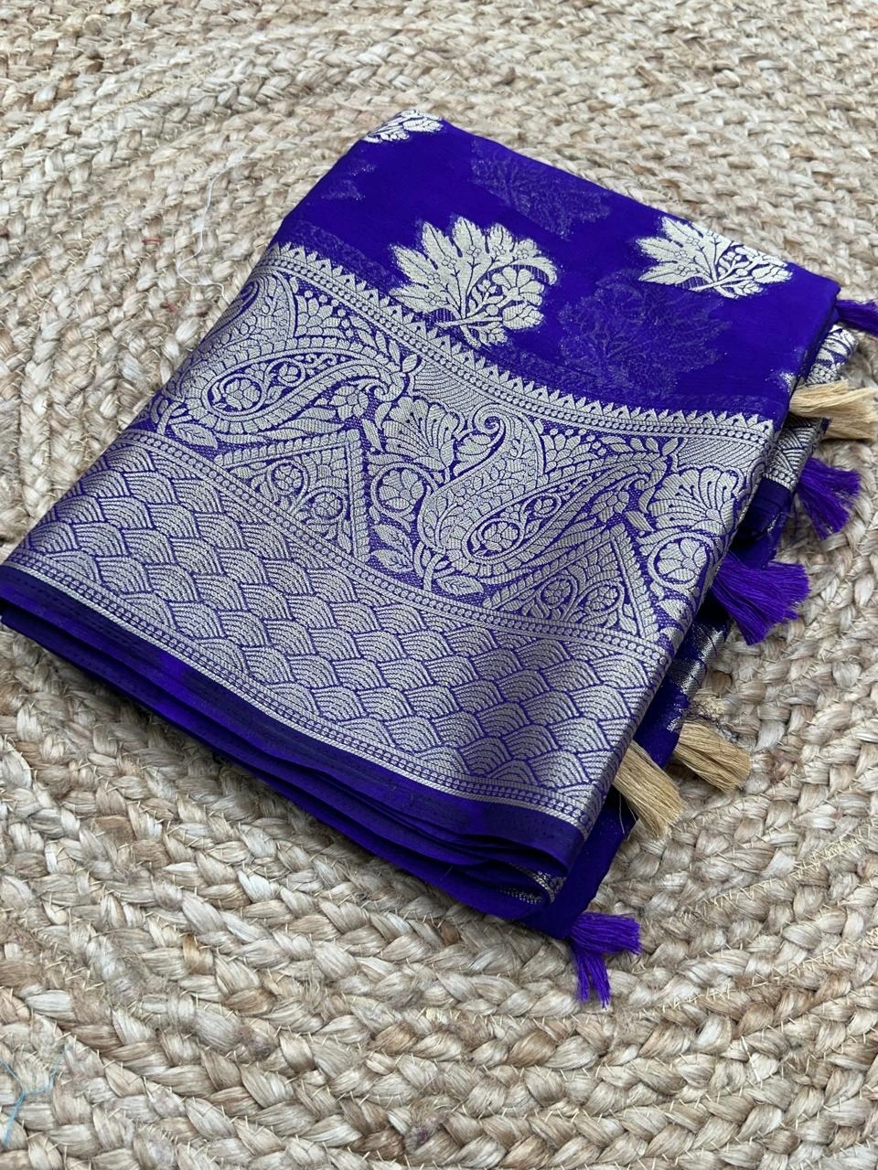 Chinnon Saree: Exquisite Jacquard Zari Butta, Stunning Border, Rich Pallu-APE-11-B-Blue