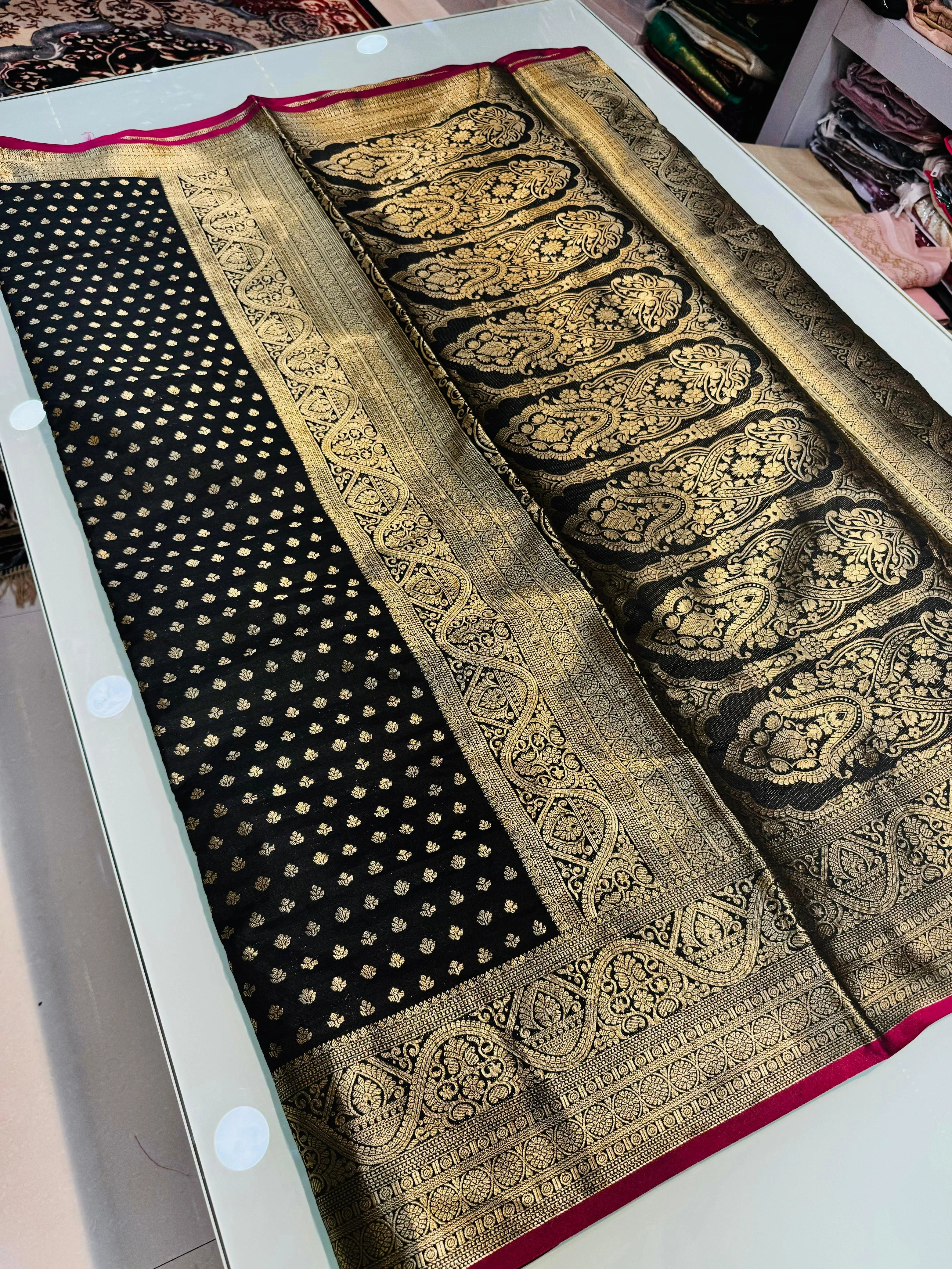 Kanchipuram Pure Silk Saree: Ethereal Elegance with Gold Jari-PCF-04-Black