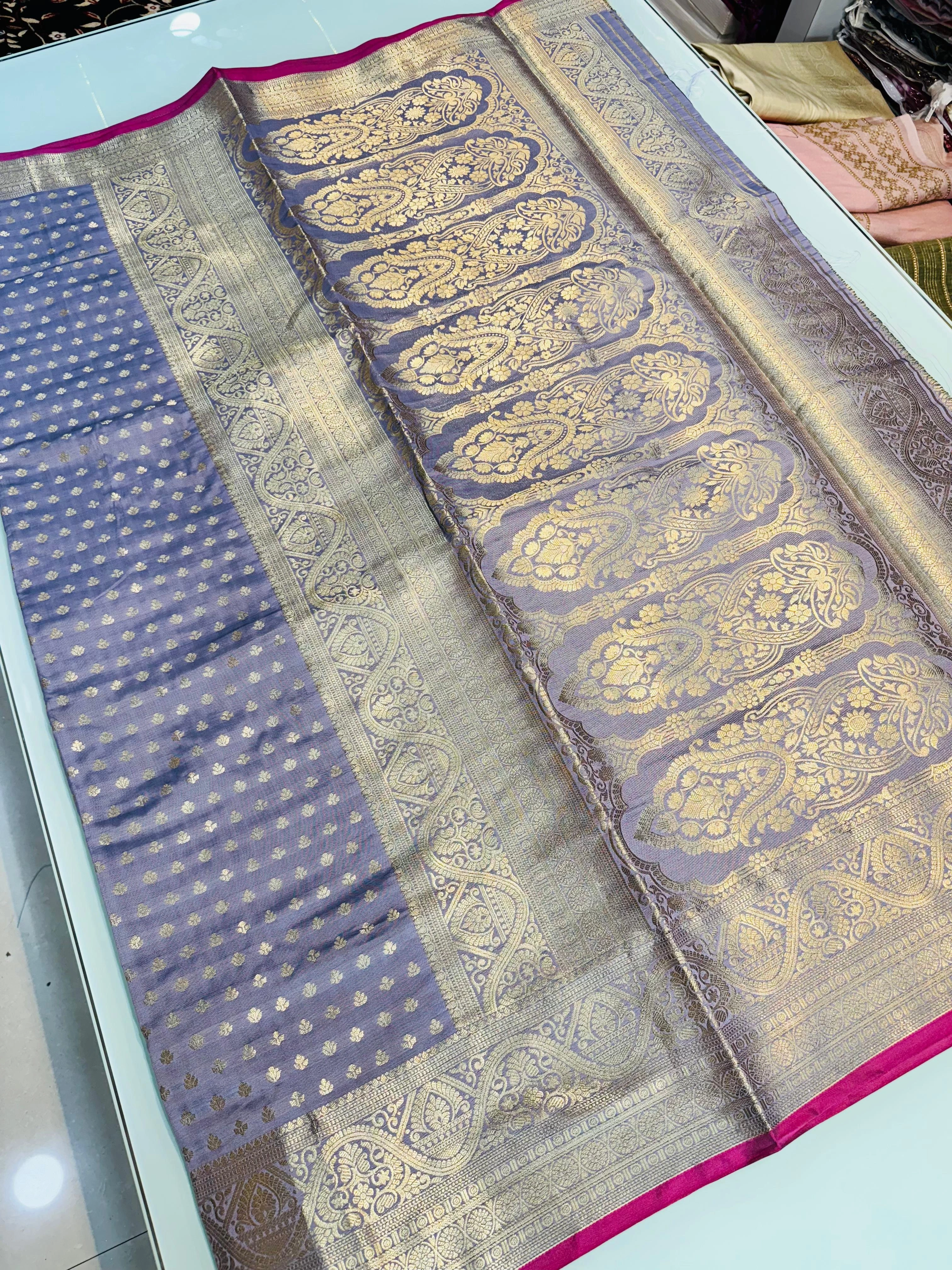 Kanchipuram Pure Silk Saree: Ethereal Elegance with Gold Jari-PCF-04-Purple