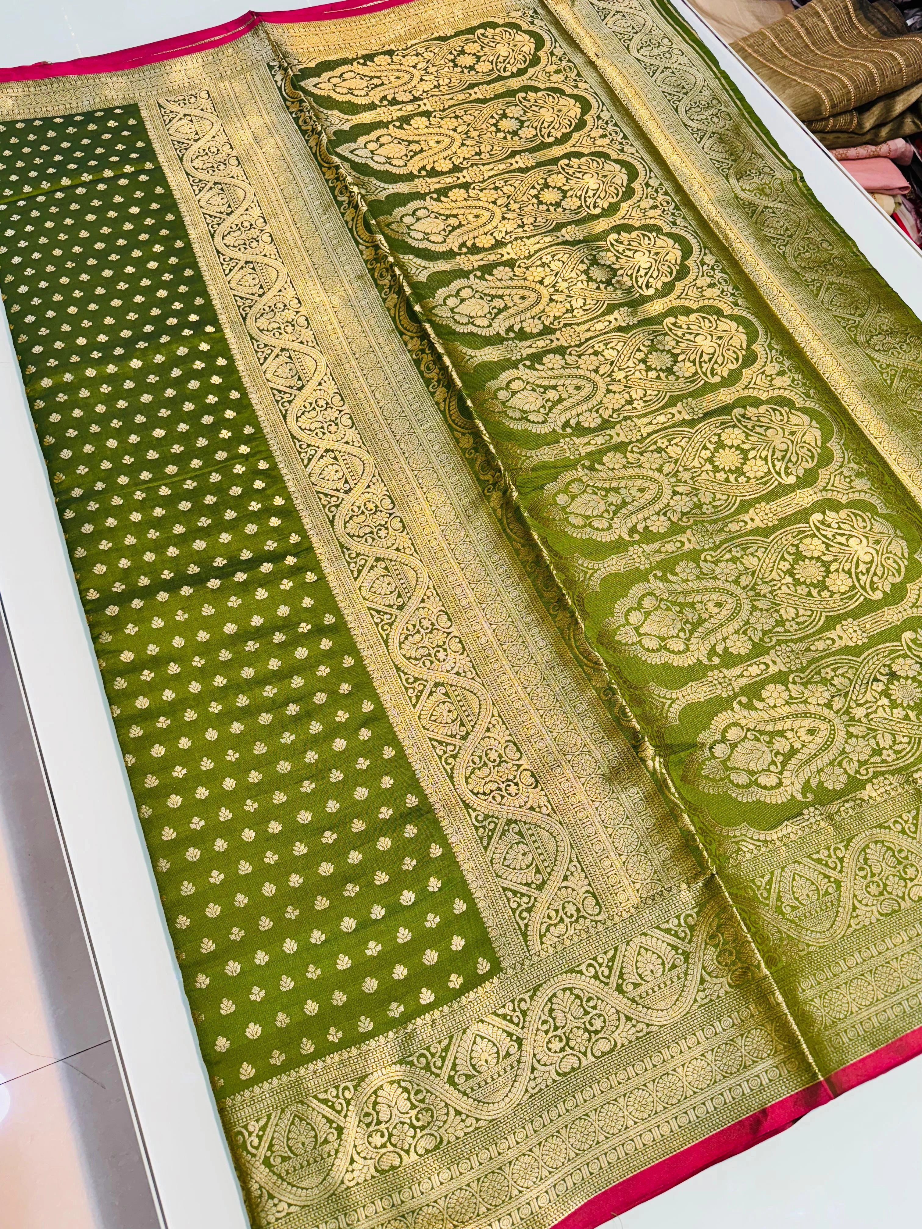 Kanchipuram Pure Silk Saree: Ethereal Elegance with Gold Jari-PCF-04-Green