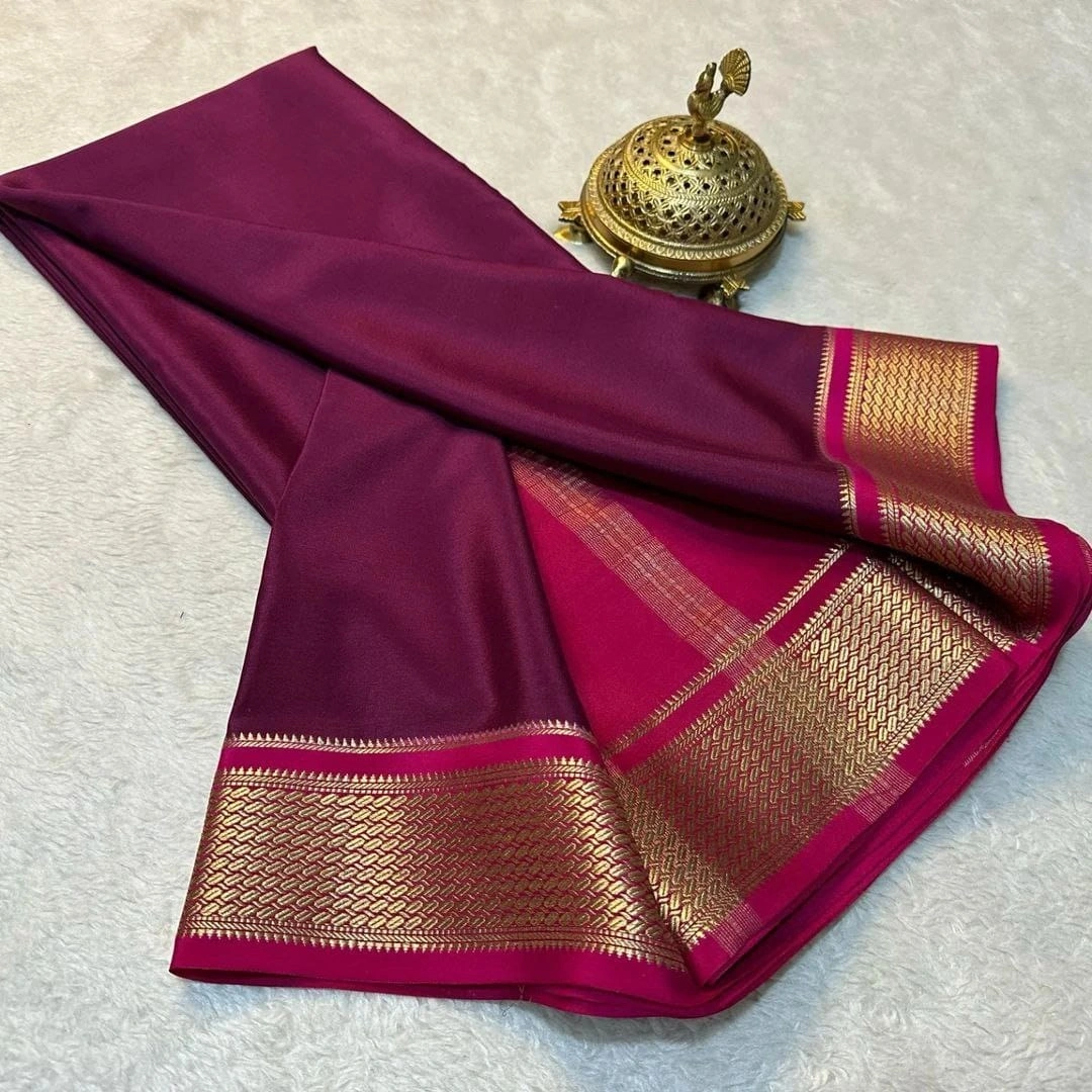 Mysore Crape Silk Dipawali Collection: Exquisite Silk Saree with Stunning Jari Border-Maroon-1