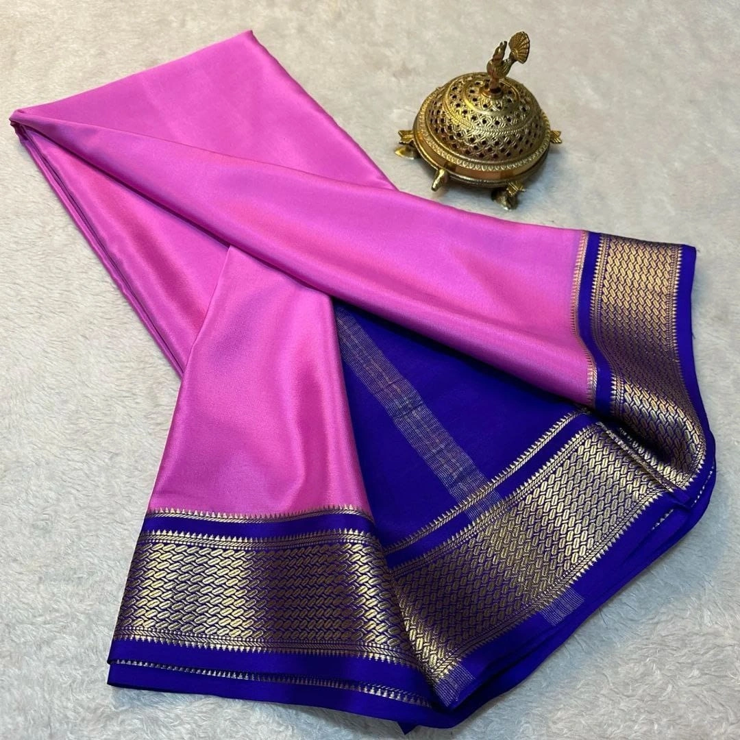 Mysore Crape Silk Dipawali Collection: Exquisite Silk Saree with Stunning Jari Border-RRW-06-Pink