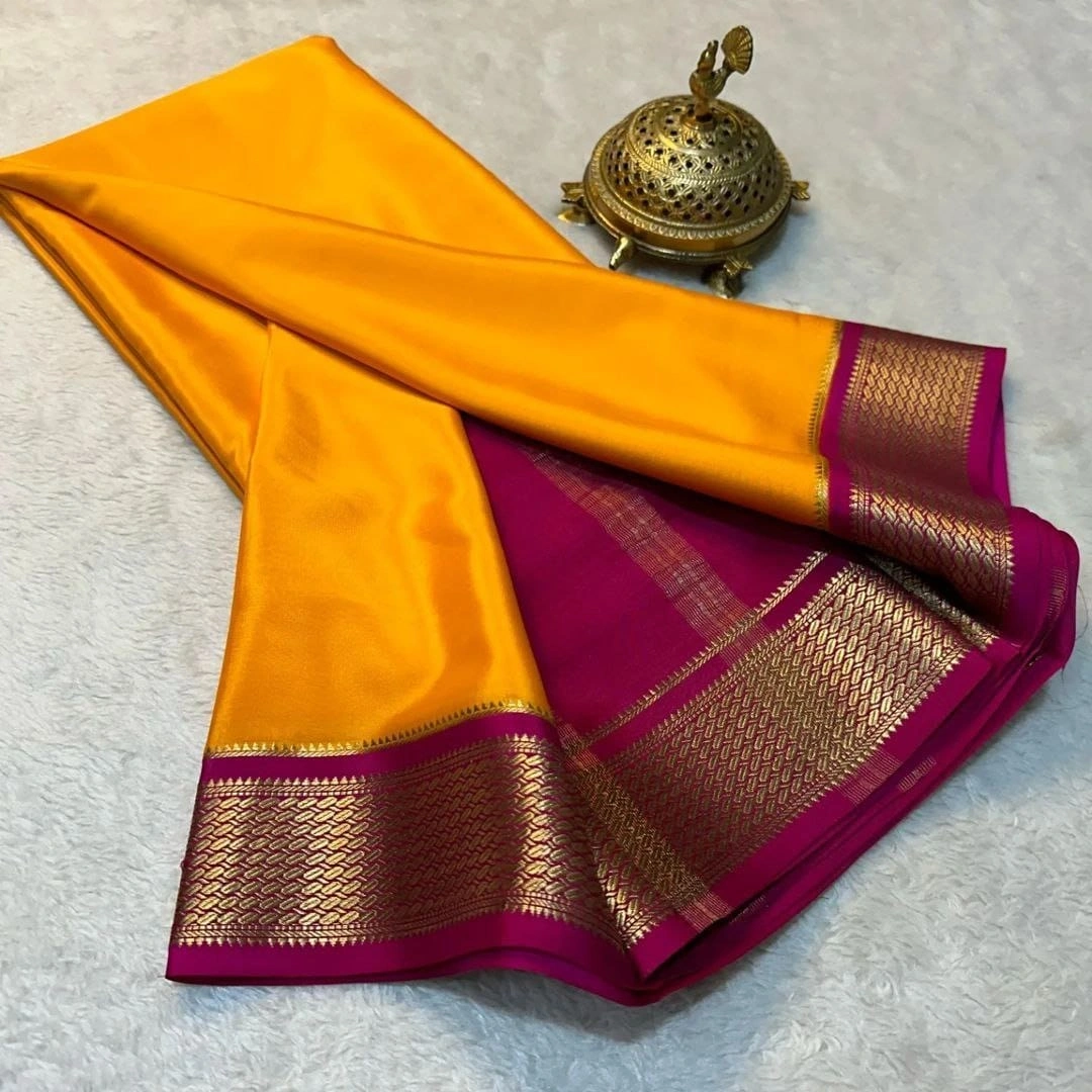 Mysore Crape Silk Dipawali Collection: Exquisite Silk Saree with Stunning Jari Border-RRW-06-Yellow