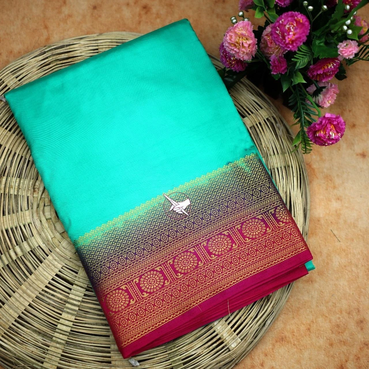 Golden Jari Mysore Crape Silk Saree-RRW-07-SkyBlue