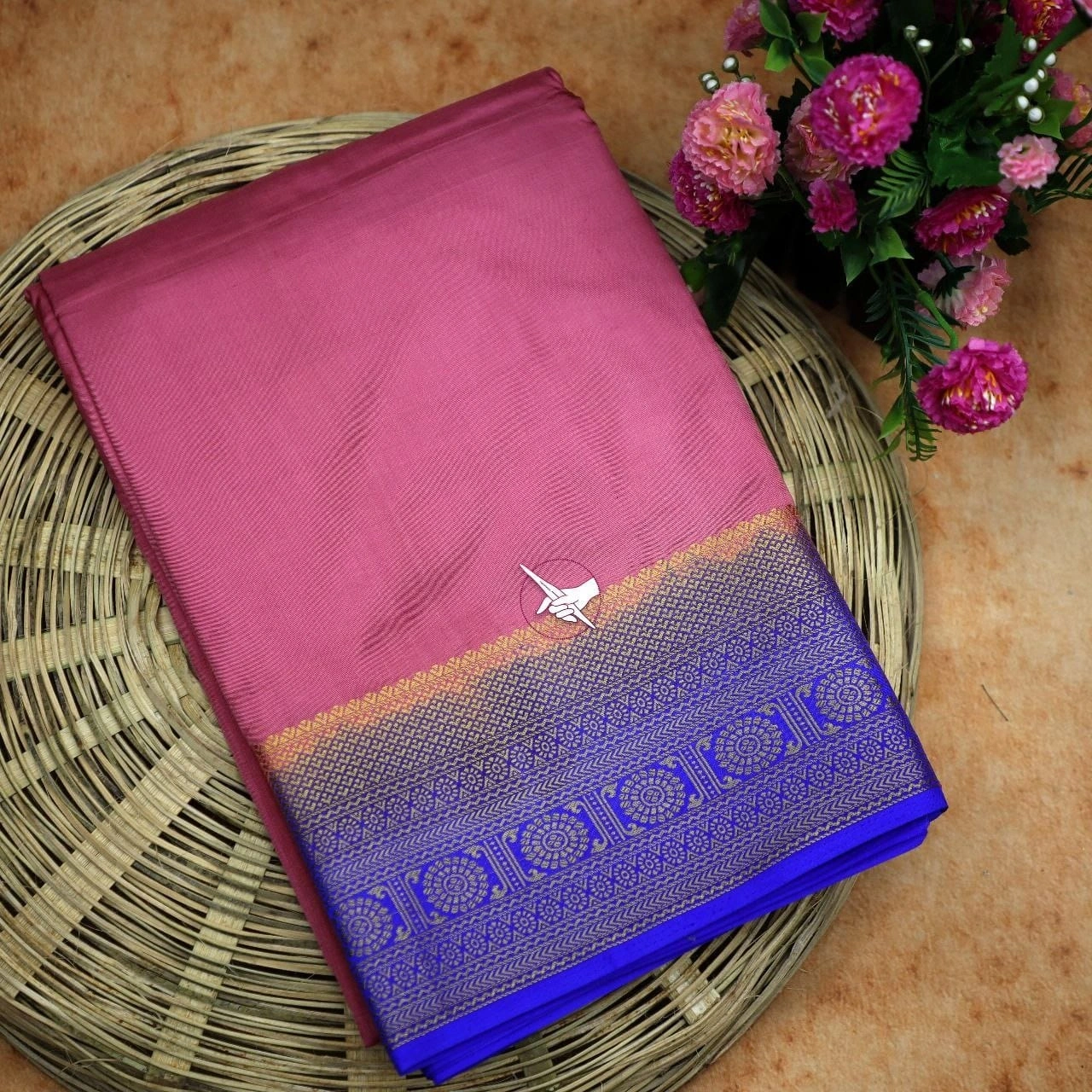 Golden Jari Mysore Crape Silk Saree-RRW-07-Peach