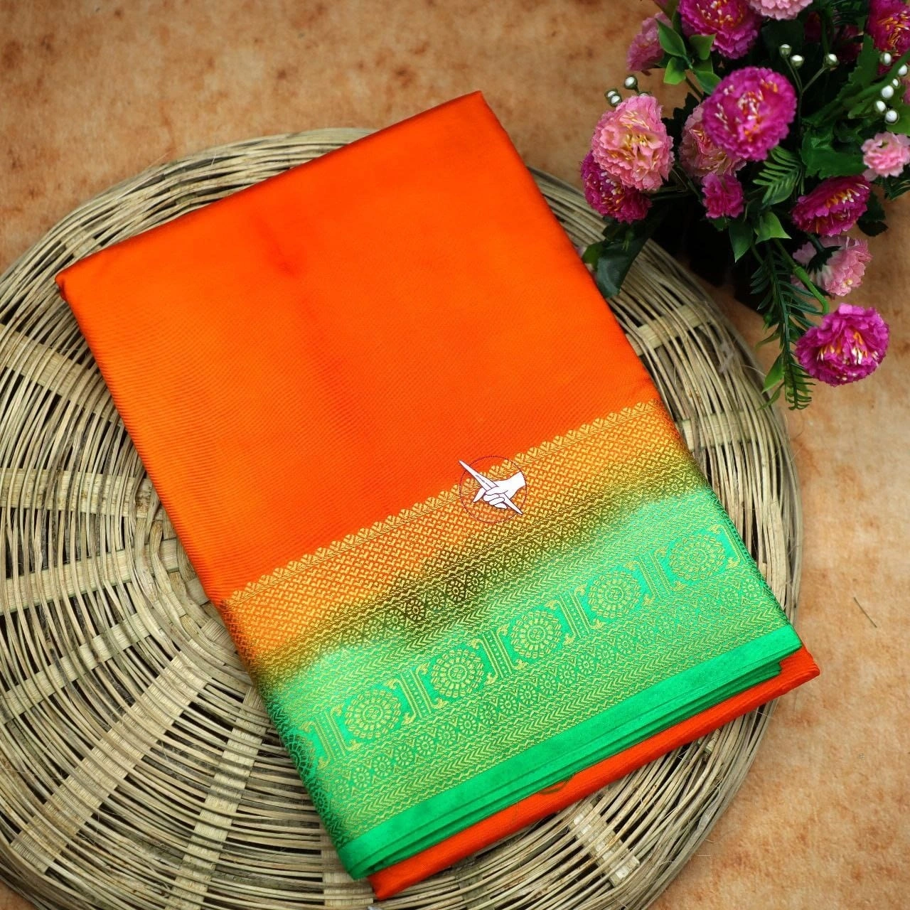 Golden Jari Mysore Crape Silk Saree-RRW-07-Orange