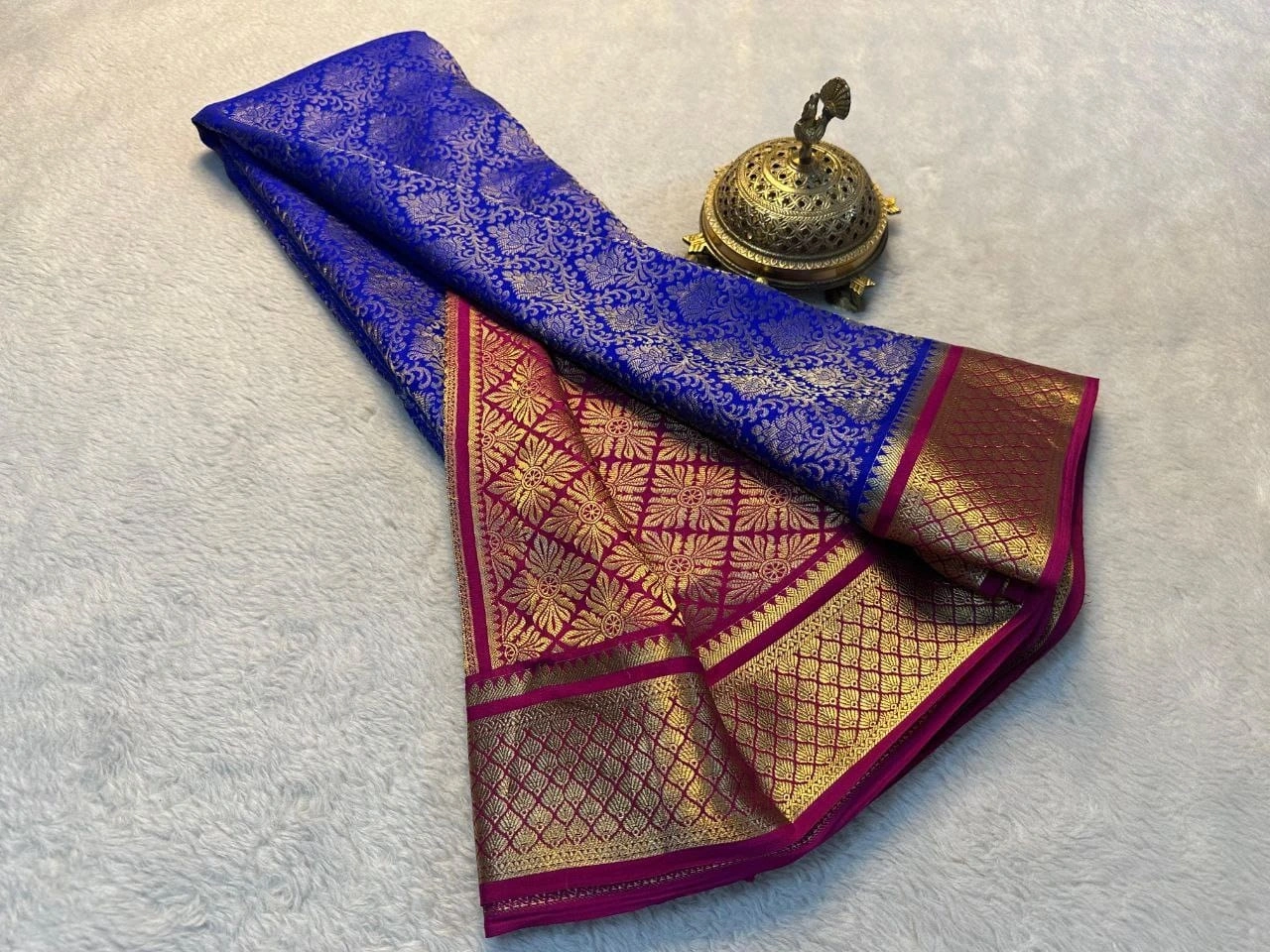 Pure Brocade Mysore Silk Sarees: Exquisite, Zari-woven Silk Elegance-Blue-1