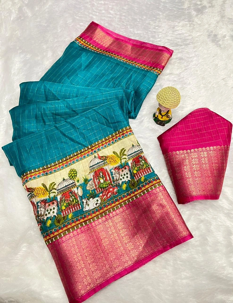 Beautifully Designed Super Dola Silk Saree with Jacquard Border-RKC-34-Firozi