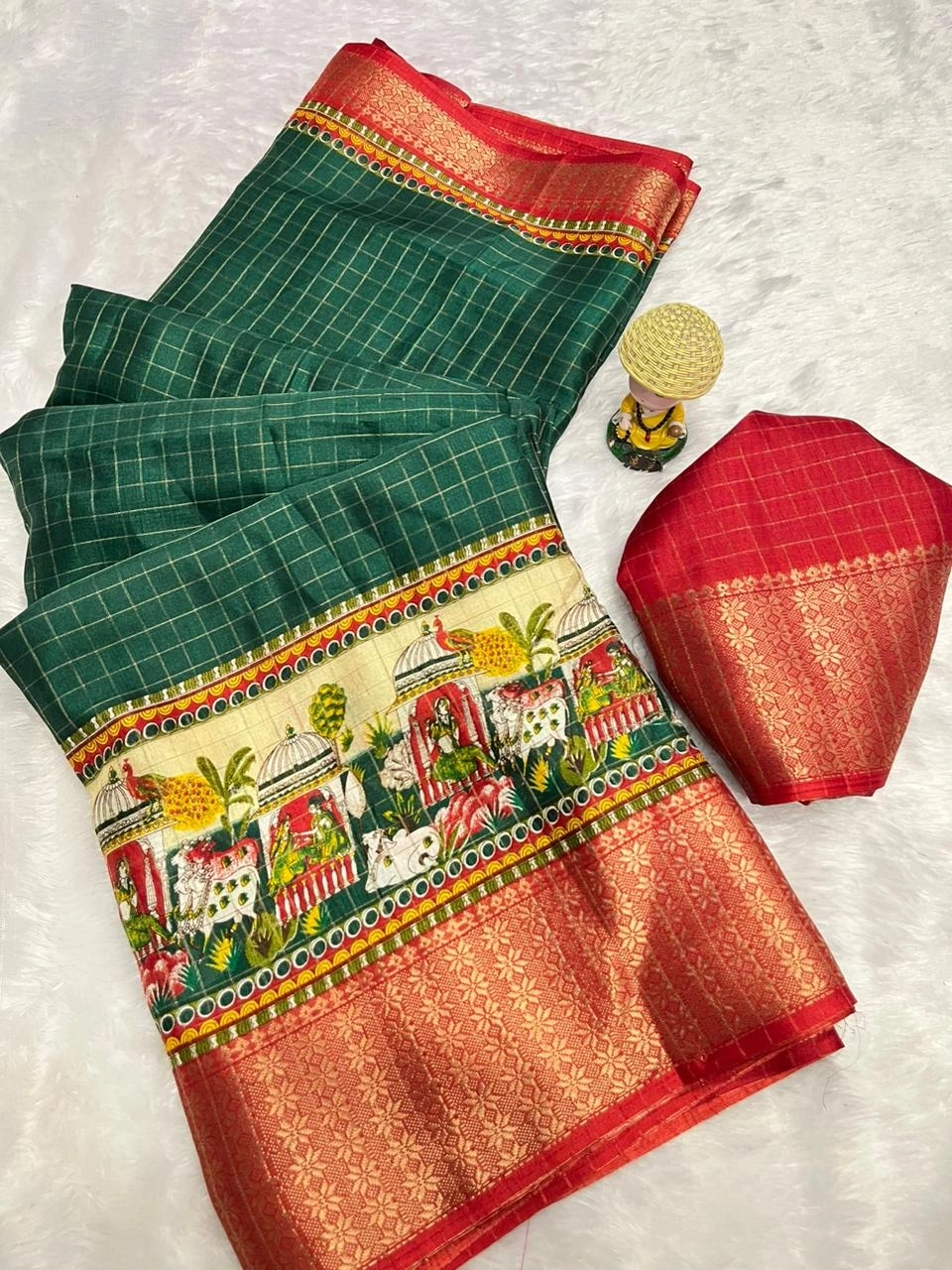 Beautifully Designed Super Dola Silk Saree with Jacquard Border-RKC-34-Green