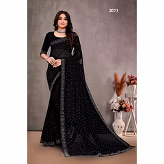 Swarovski-Embroidered Georgette Saree with Fancy Border