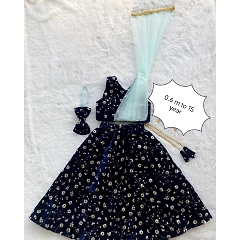 Velvet Sequence Work Lehenga Choli Set - Navy Blue