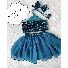 Designer Georgette Skirt with Velvet Belt and Sequin Blouse