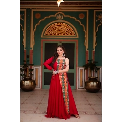 Faux Kutchi Gamthi Red Gown: Stunning, Adjustable, and Comfortable (0.700 kg)