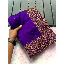 Zari &amp; Stone Work Silk Saree with Embroidered Blouse