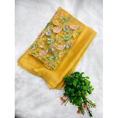 YNF Shimmer Chiffon Blouse with Embroidery - Elegant Saree Set