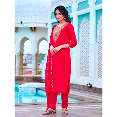 Embroidered Viscose Rayon Kurti with Heavy Silk Dupatta