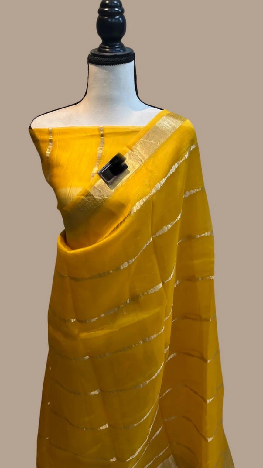 Silk Organza Saree: Zari Weaves and Tassels included-ANT-44-Yellow