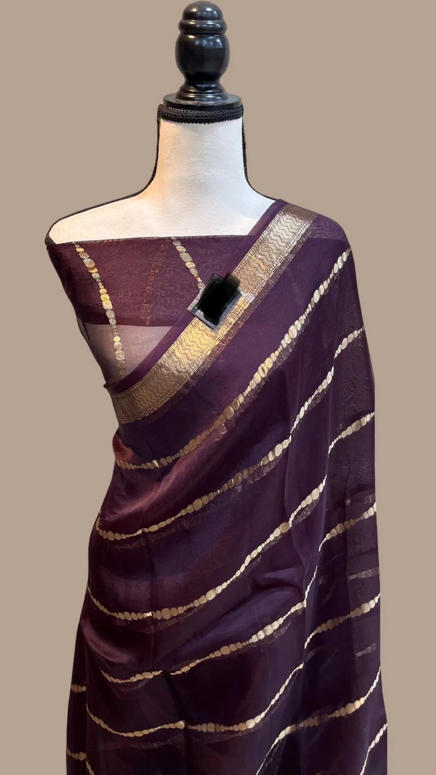 Silk Organza Saree: Zari Weaves and Tassels included-ANT-44-Wine