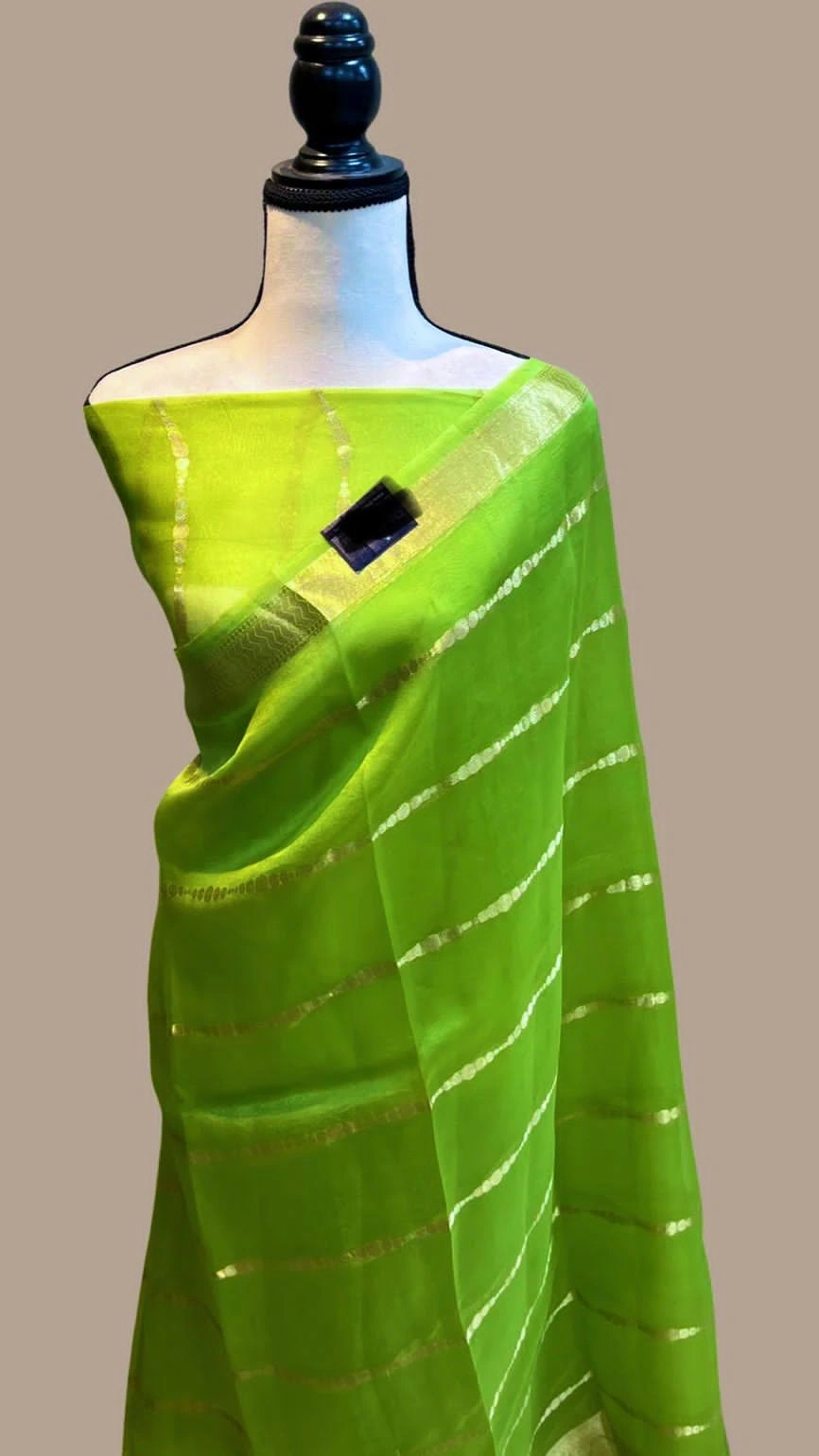 Silk Organza Saree: Zari Weaves and Tassels included-ANT-44-Green