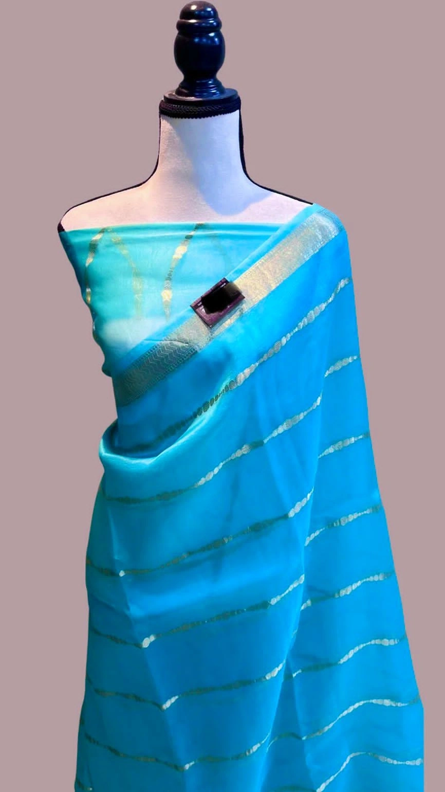 Silk Organza Saree: Zari Weaves and Tassels included-ANT-44-SkyBlue